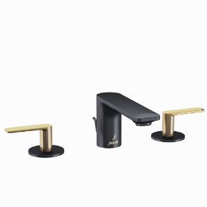 Picture of 3-Hole Basin Mixer with Popup Waste System - Lever: Gold Matt PVD | Body: Black Matt