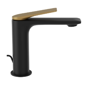 Picture of Single Lever Extended Basin Mixer with Popup Waste - Lever: Gold Matt PVD | Body: Black Matt